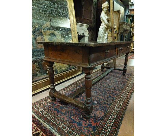 tav206 - walnut table with sliding drawers, 19th century, cm l 185 xh 78     