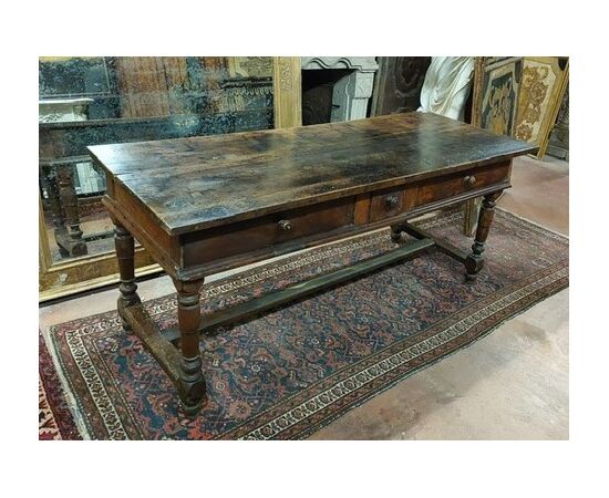 tav206 - walnut table with sliding drawers, 19th century, cm l 185 xh 78     