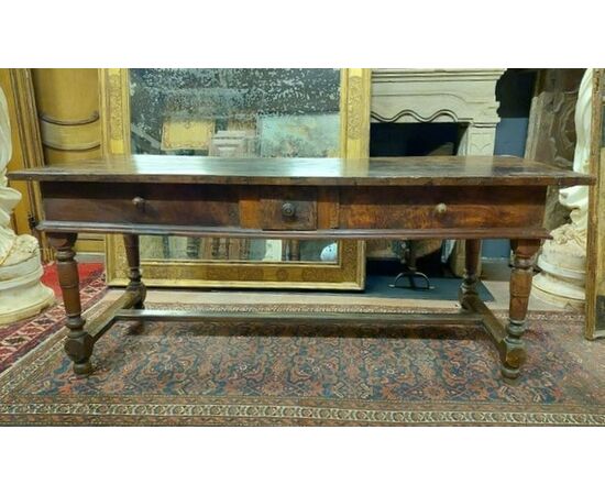 tav206 - walnut table with sliding drawers, 19th century, cm l 185 xh 78     