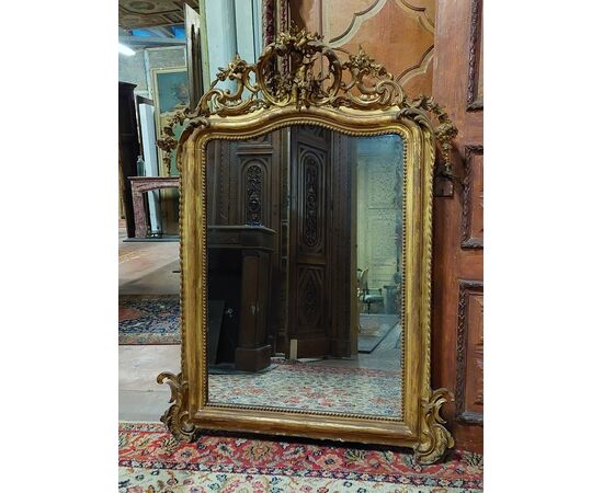 specc316 - gilded mirror with carved molding, 19th century, size cm l 120 xh 160     