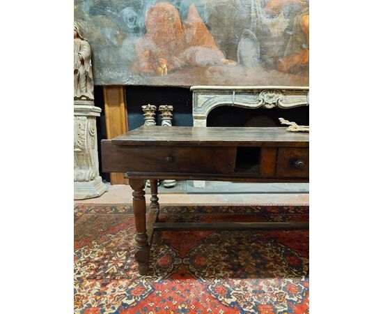 tav206 - walnut table with sliding drawers, 19th century, cm l 185 xh 78     