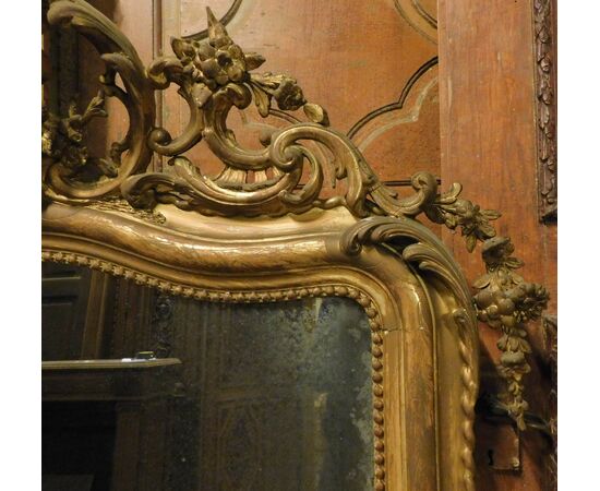 specc316 - gilded mirror with carved molding, 19th century, size cm l 120 xh 160     