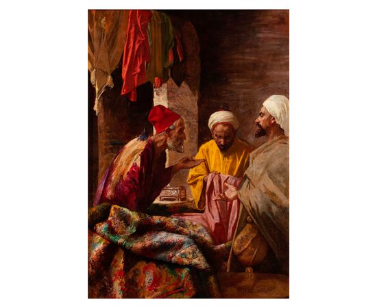 Dipinto orientalista "Il mercante di tappeti"
