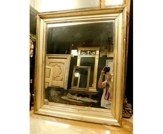 specc330 - simple nineteenth-century golden mirror, size cm l 75 xh 89 x d. 5     