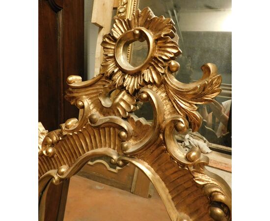 specc334 - mirror in carved and gilded wood, cm l 90 xh 152     