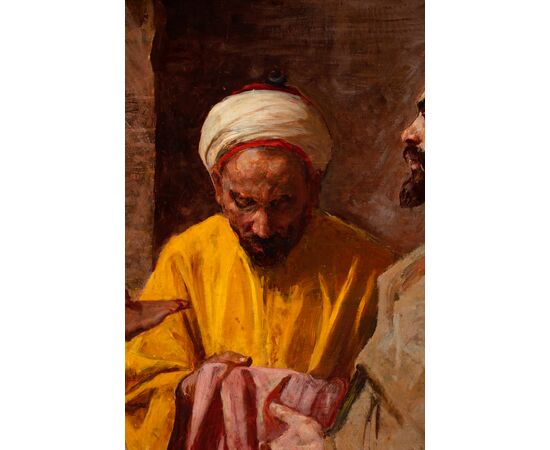 Dipinto orientalista "Il mercante di tappeti"