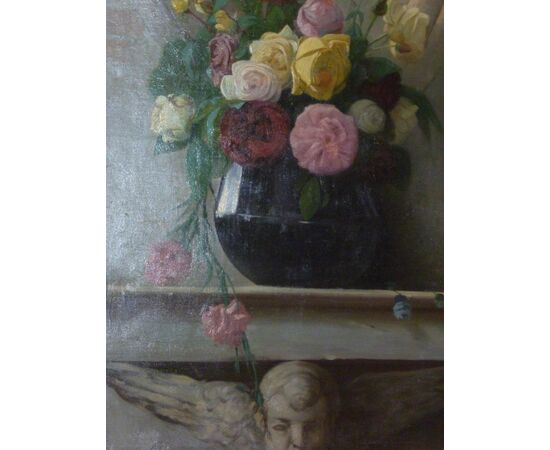 Oil on canvas painting Vase of Flowers. end 800