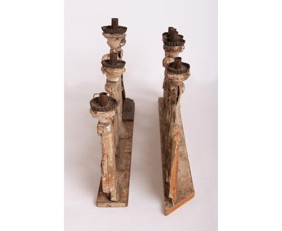 Pair of antique wooden candlesticks     