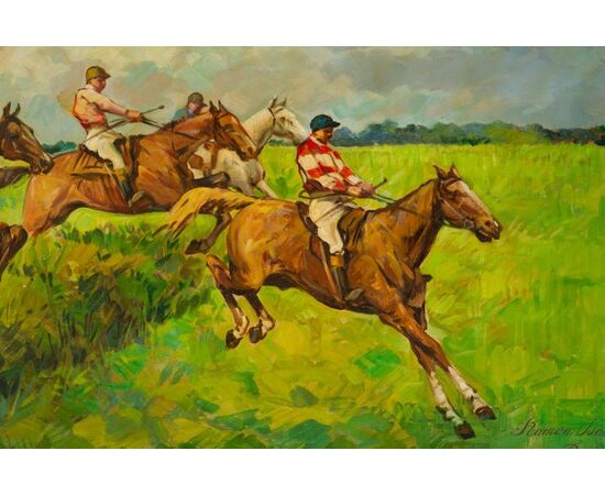Dipinto francese con "corsa di cavalli"- O/5059
