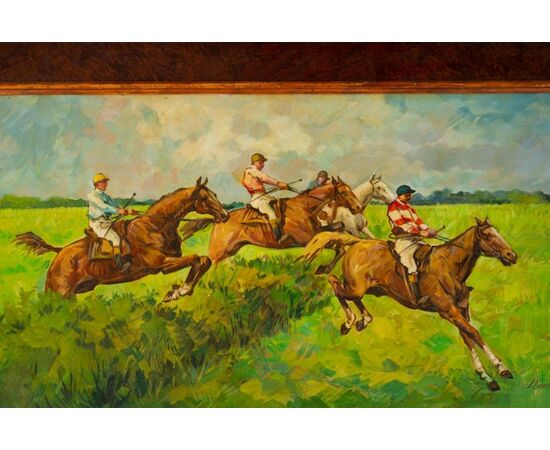 Dipinto francese con "corsa di cavalli"- O/5059
