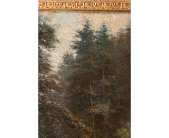 Dipinto francese "Torrente nel bosco" - O/8218