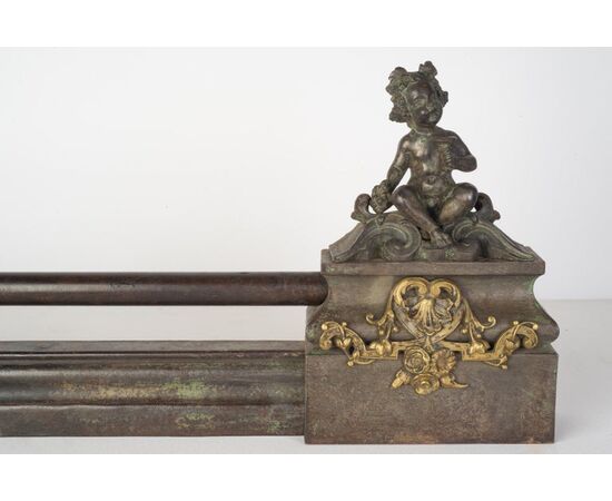 Bronze front panel for fireplace with cherubs - O / 3592     