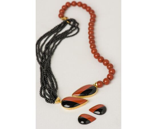 Black agate and red jasper necklace - G / 4     