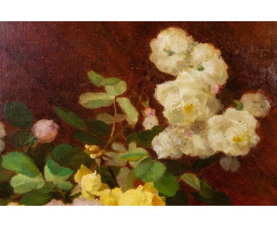 Dipinto olio su tela "vaso di rose" - O/8157