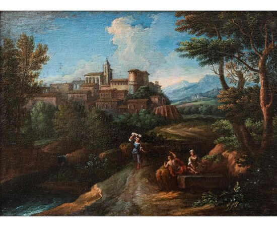 Workshop of Jan Frans van Bloemen (1622 - 1749), Landscape of Lazio, Oil on canvas     