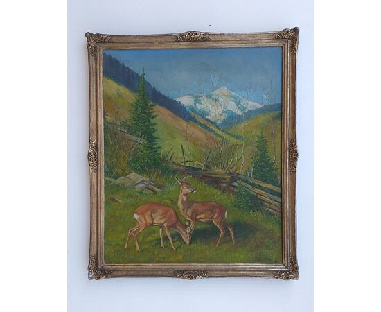 Mountain landscape with roe deer     