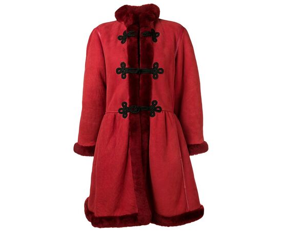 1980s Mario Borsato Red and Black Sheepskin Coat