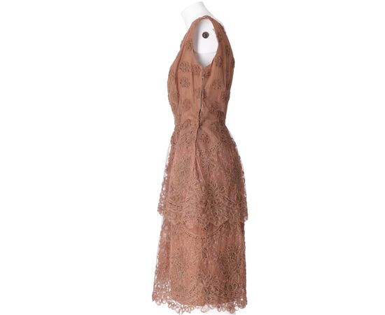 1950s Vintage Brown Tulle Dress And Stole