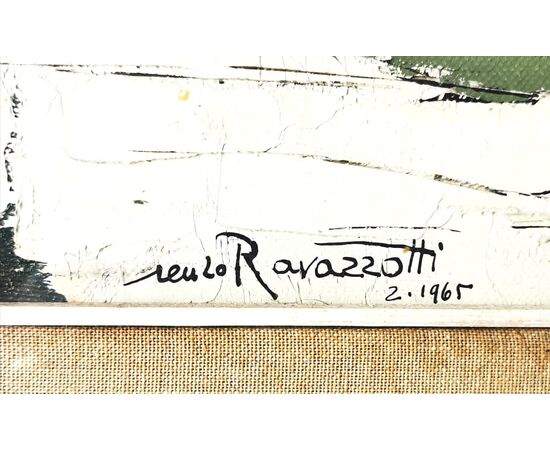 Quadro di RENZO RAVAZZOTTI  olio su tela, firmato e datato "NEVE A BARDONECCHIA"