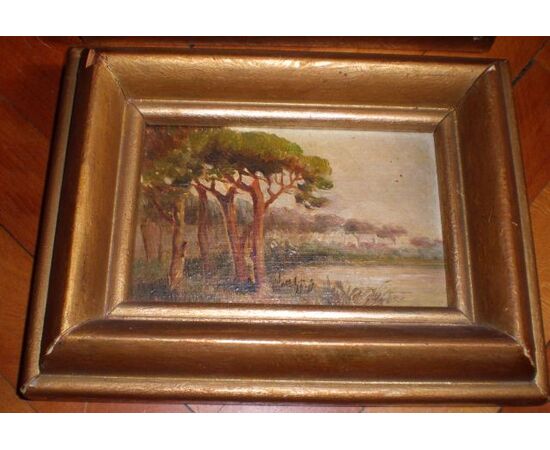Pair of oil on cardboard paintings depicting landscapes in the Treviso area. on the reverse are the title, date and signature:     