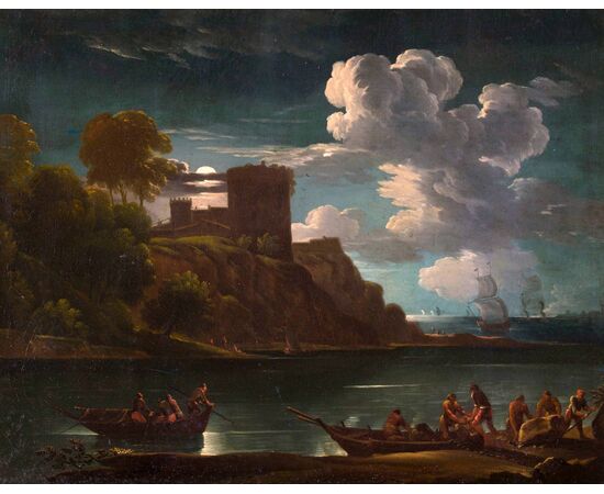 Coastal view at night, 18th century     