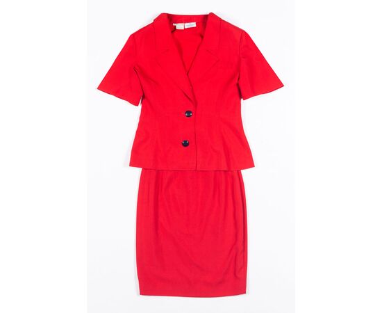 “Valentino boutique” tailleur giacca e gonna rossi con fiocco sul retro