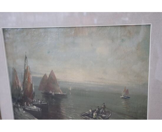 Dipinto olio su tela marina con pescatori, quadro firmato, sec. XX PREZZO TRATTABILE