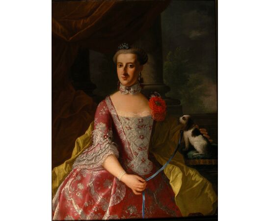 Giuseppe Bonito, Portrait of Maria Antonia di Borbone with dog, oil on canvas, 120 x 90 cm.     