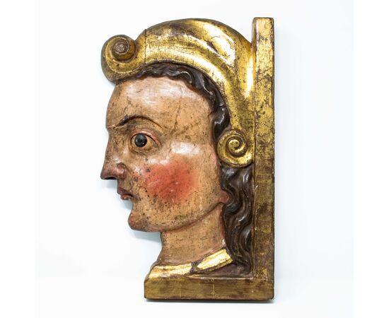 Profilo di guerriero in legno, XVI secolo
