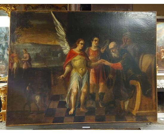  pan306 - quadro dipinto raffigurante Arcangelo Gabriele, misura cm l 121 x h 92 