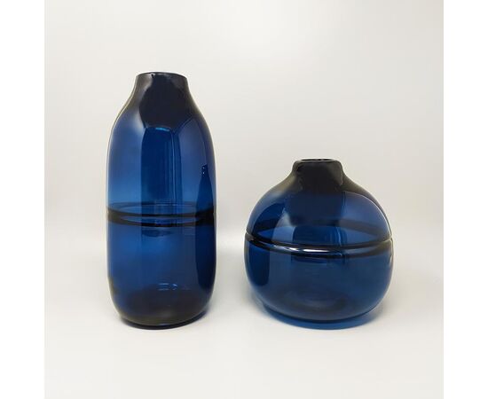 1960s Gorgeous Pair of Blue Vases in Murano Glass. Made in Italy