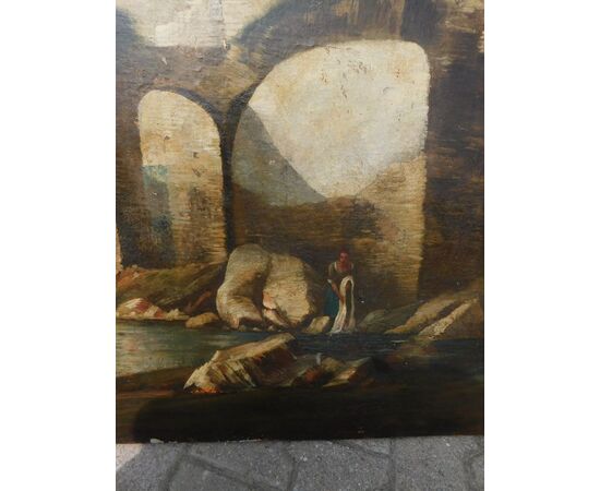 pan160 quadro a olio su tela con rovine, misura cm 148 x 99, epoca '700