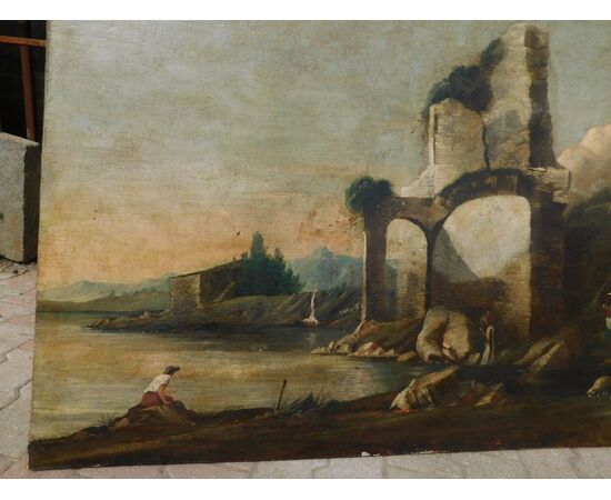 pan160 oil painting on canvas with ruins, measuring 148 x 99 cm, age &#39;700