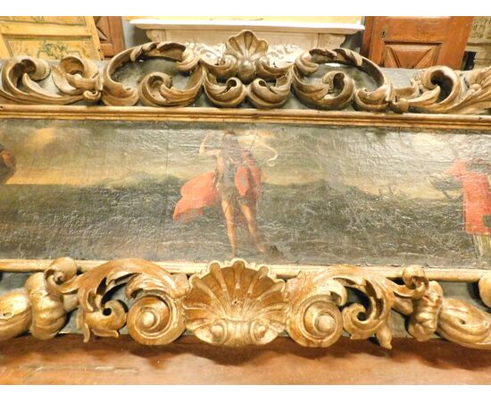 pan261 - panel with canvas and gilded wooden frame, cm l 180 xh 60     