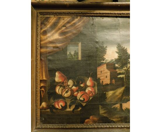 pan289 - oil painting on canvas with frame, 17th century, from Piedmont, size cm l 150 xh 95 x th. 7 cm     