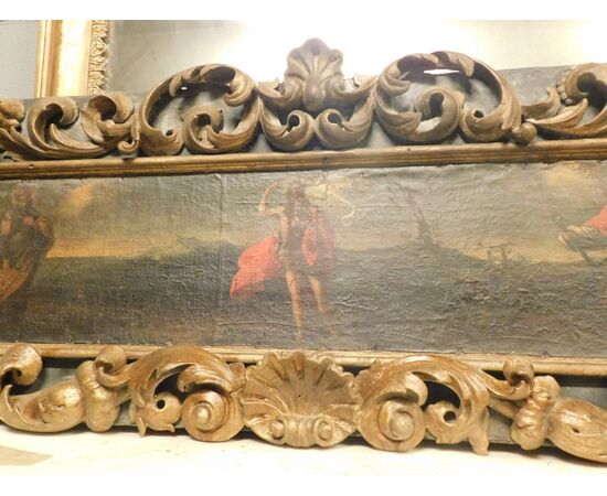 pan261 - panel with canvas and gilded wooden frame, cm l 180 xh 60     