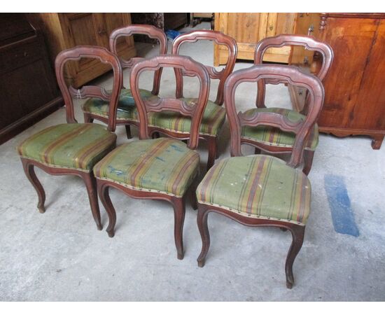 Group of six chairs luigi filippo walnut 1860 ca - to be restored     