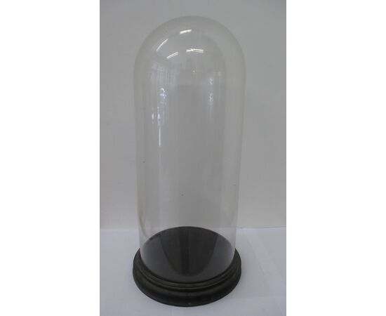 Teca in vetro soffiato con base in legno- campana - epoca fine '800