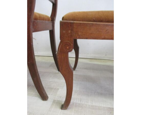 Group of three solid walnut empire chairs inlaid - Carlo X - early 800s     