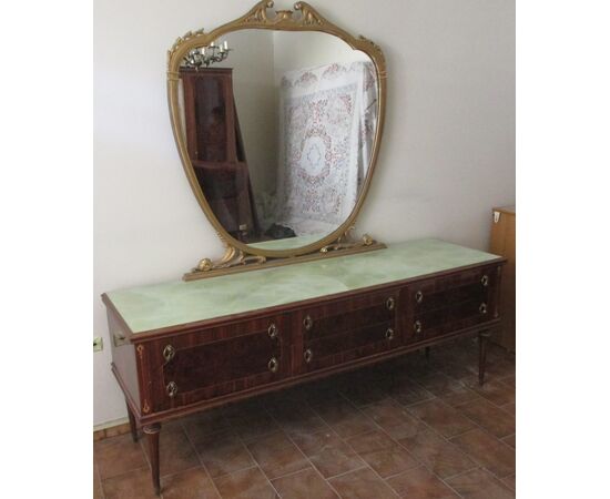 Chest of drawers with mirror - vintage 50s 60 modernism - chest of drawers - rosewood with inlays - very good condition!     