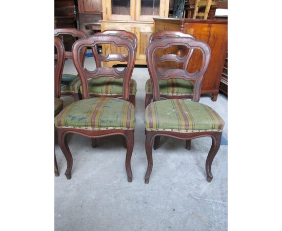 Group of six chairs luigi filippo walnut 1860 ca - to be restored     