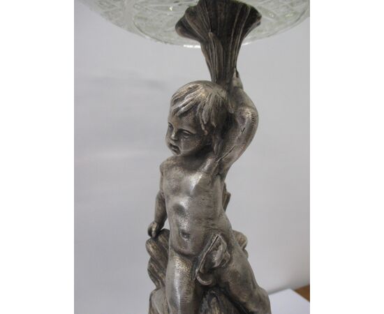 Silver centerpiece stand with putto - blown glass - vase - statue - 900     