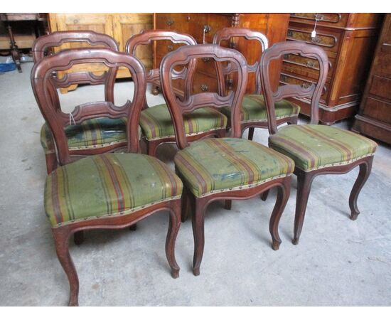 Group of six chairs luigi filippo walnut 1860 ca - to be restored     