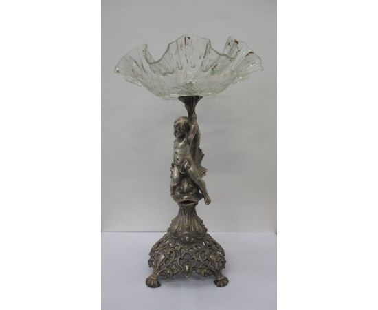 Silver centerpiece stand with putto - blown glass - vase - statue - 900     