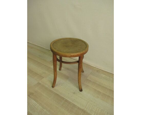 Thonet style wooden stool with wooden seat - chair - pouff - early 900     