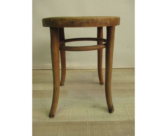 Thonet style wooden stool with wooden seat - chair - pouff - early 900     