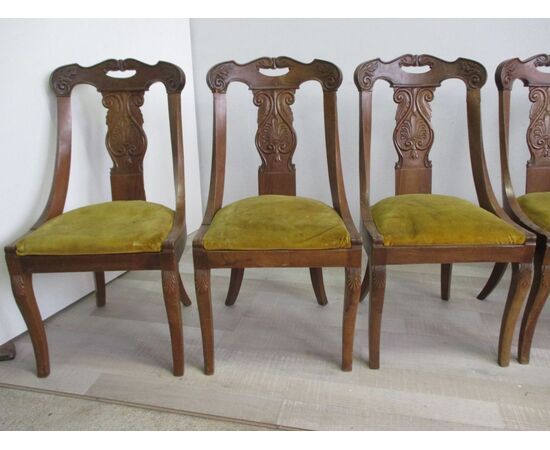 Group of six gondola chairs, Carlo X style in walnut - restoration. first 900     