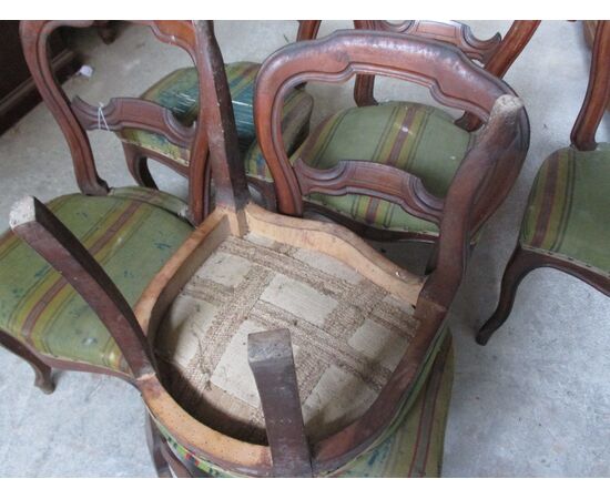 Group of six chairs luigi filippo walnut 1860 ca - to be restored     