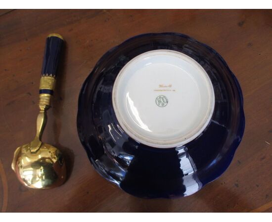 Tureen centerpiece with spoon Limoges golden blue in pure gold - 900     