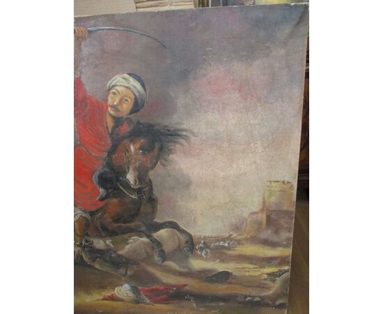 Large painting oil painting on canvas battle on horseback - end 800 - 140 x 99!     